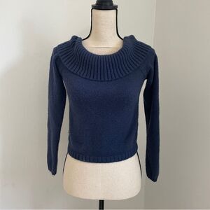 Edikted Cowl Neck Cropped Sweater size Small Navy Blue Boxy Knit Ribbed Cuffs